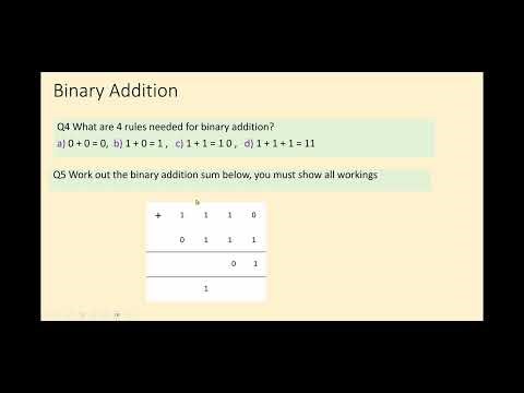 Q4 and Q5 KS3 Computer Science * BINARY ADDITION * extra practise questions. Introduction to GCSE