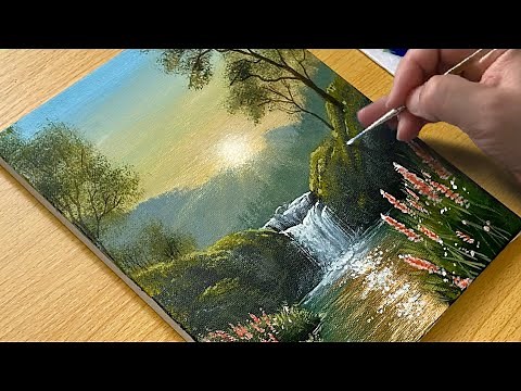 Peaceful Waterfall Acrylic Painting – Step by Step Landscape