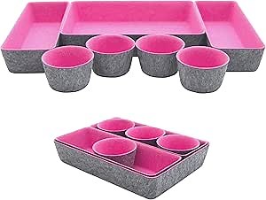 Teeo - Desktop Storage Drawers - Makeup Organizer Drawers - Office Drawer Organizer Tray - Pink Organizers and Storage - Home Desk Bins Dividers Box Compartment Organization - Pack of 7, Hot Pink