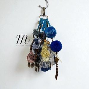 Blue Boho Tassel Keychain With Pom Poms, Handmade Bag Charm - Etsy