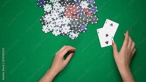Losing a card game, poker player revealing weak hand, money loss, gamble. Money loss, bankruptcy Stock Video