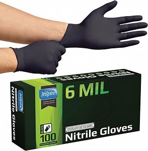 Inspire Nitrile Gloves, HEAVY DUTY 6 Mil Nitrile Disposable Gloves, THE ORIGINAL Nitrile, Medical, Food Service, Cleaning, Black, 100 Count, Size Large
