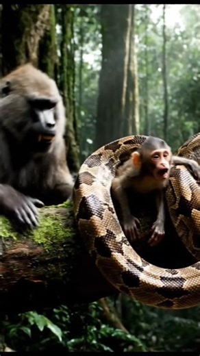 Alpha Baboon vs Giant Python—Will the Baby Survive?