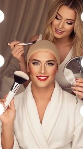 I gave my boyfriend a fabulous makeover! #makeup #transformation #tg #mtf #boytogirl #femboy #ai