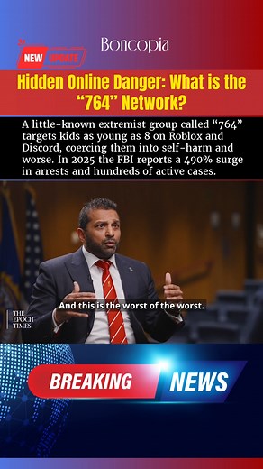 Hidden Online Danger: What is the “764” Network? A little-known extremist group called “764” targets kids as young as 8 on Roblox and Discord, coercing them into self-harm and worse. In 2025 the FBI reports a 490% surge in arrests and hundreds of active cases. Law enforcement worldwide is now cracking down to protect children. How can parents spot the warning signs early? #OnlineSafety #ProtectOurKids #InternetSafety #ChildSafety #ParentingTips | Boncopia