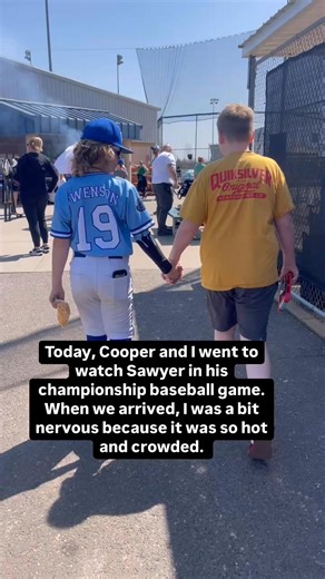 My second son’s kindness and ability to ‘see’ his brother continues to amaze me. My oldest has severe nonverbal autism. His younger brother Sawyer is his person. Even when he’s about to play in his championship baseball game. #autism #brothers #12ubaseball | Finding Cooper's Voice