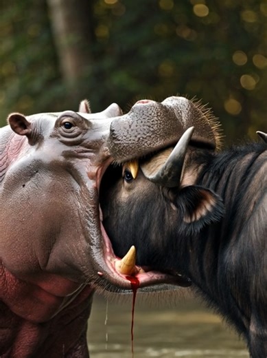 the most harsh attack on buffalo by hippo and the buffalo fighting for life