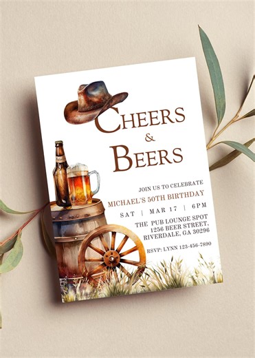 Editable Cheers and Beers Invitation, Western, Birthday Invitation for Men, Adult Invite, Printable or Digital Invitation - Etsy