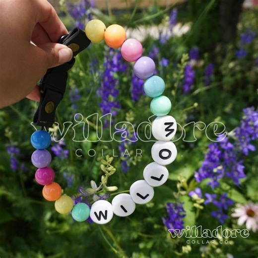 Personalized Beaded Dog Collar | Rainbow Colors, Custom Name | Prism - Etsy