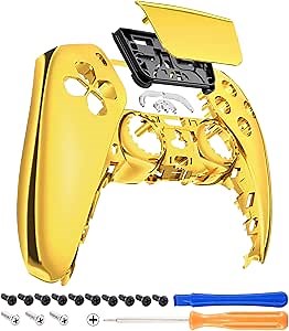 eXtremeRate Chrome Gold Glossy Touchpad Front Top Shell Compatible with ps5 Controller BDM-010 020 030 040 050, DIY Replacement Shell Custom Touch Pad Cover Compatible with ps5 Controller