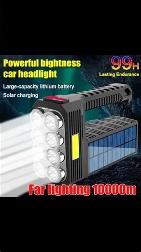 Solar Powered LED Flashlight with 8 LEDs for Camping & Hiking