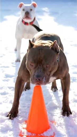 Funny Pitbulls Snow Obstacle Course Cone History