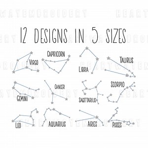 Zodiac Constellations Embroidery Designs: 12 Astrological Signs Embroidery Bundle (digital Download) - Etsy