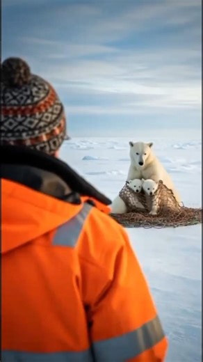 Brave Rescuer Saves polar bear Cubs Trapped in a net