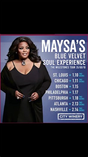 MAYSA LEAK on Instagram: "Ooooo weeeeee!!! THANK YOU FAMILY!! I just woke up to an email with the ticket count for my BLUE VELVET SOUL EXPERIENCE CITY WINERY TOUR, and I can see these shows will be close to or sold out by Christmas time!!!! So please get your tickets soon.. THESE CURATED, EVERYONE IS A VIP concerts… great for all occasion gifting.. lol…"