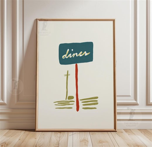 Diner Sign Poster | Minimal Retro Wall Art | Vintage Cafe Typography Print - Etsy
