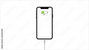 Phone screen mockup. Connecting the charger to the phone. Charging. Chromakey. 4K video.