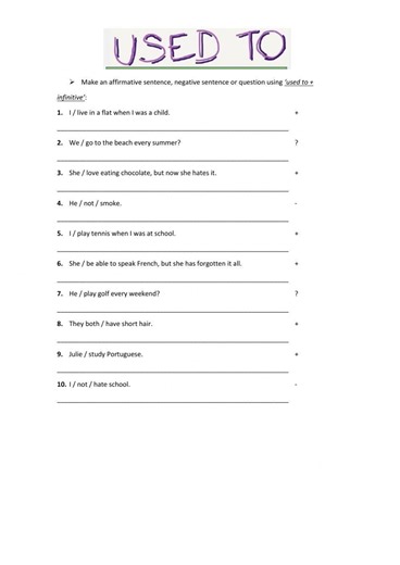 Used to exercises worksheet