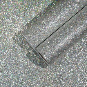 CHIHUT 15.7''x100'' Holographic Silver Glitter Peel and Stick Wallpaper for Bedroom Walls Self Adhesive Glitter Contact Paper Sparkle Silver Fabric Glitter Contact Paper for Cabinets Shelf Liner