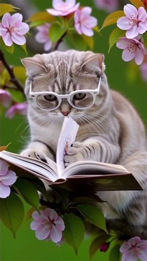 Cute cat is reading a book#short