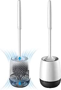 White Toilet Brush and Holder Set, Silicone Bathroom Toilet Bowl Brush Set, No Scratch Soft Toilet Cleaner Brush…