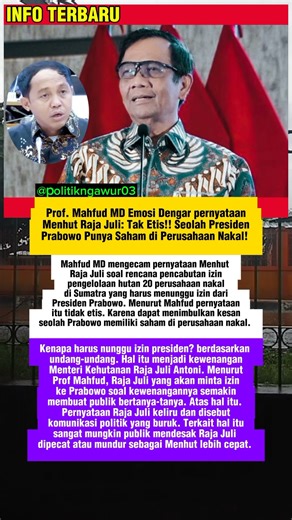 Mahfud Emosi dengar pernyataan Menhut Raja Juli #politics #viral #viralshort #politik #viralvideo
