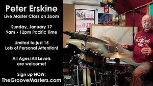 ZOOM CLASS! Join me for a THREE HOUR master class limited to just 15 people: Sunday, January 17! Lots of personal attention in this small group as we’ll work on your swing feel with sticks and brushes! All ages/levels. Sign up now: http://www.thegroovemasters.com | Peter Erskine