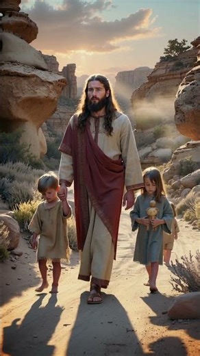 Jesus Christ Leads Children Through the Sunset Valley