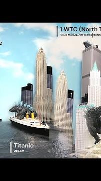 World Trade Center twin towers || Godzilla + Titanic size comparison
