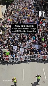 21K views · 11K reactions | Happening now: Over 100K marching through the streets of Chicago for No Kings Day, protesting against the Trump administration and the mass ICE raids on migrants. | BreakThrough News | Facebook