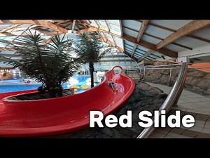 Red Slide Water Slide in Water Park Aquapark FALA Poland, POV 4k
