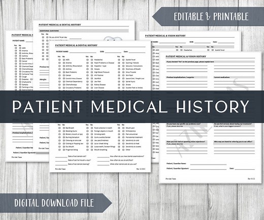 Patient Medical History Template: Editable Clinic Intake Forms (PDF, Word) - Etsy