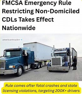 The Federal Motor Carrier Safety Administration (FMCSA) emergency rule to restrict non-domiciled CDLs officially took effect today, September 29. 2025 The rule, announced last week by U.S. Transportatior Secretarv Sean Duffy, was published in the Federa Register and made effective immediately, bypassing the normal public comment period. FMCSA cited a "two-front crisis" of overly broad CDL eligibility rules and widespread state-level noncompliance, calling it an "imminent hazard to public safetv 