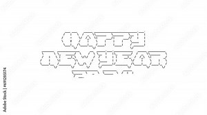 Happy New Year 2024 ascii animation loop on white background. Ascii code art symbols typewriter in and out effect with looped motion.