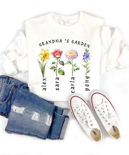 Personalized Birth Month Flower T-shirt With Names • Hand-drawn Wildflowers • Mom, Grandma Gift, Family Keepsake - Etsy