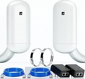 Wireless Bridge, 2KM 5.8G Point to Point Outdoor CPE, CPE Long Range WiFi Bridges for PtP/PtMP with 12DBi High Gain Antenna, PoE Adapter, RJ45 Ethernet Port, 2 Pack