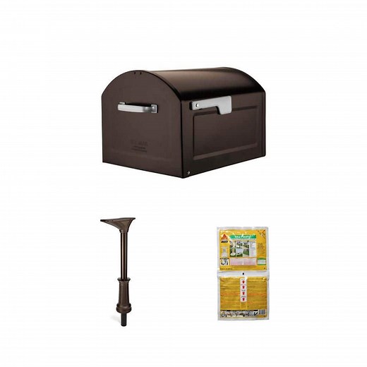 Rubbed Bronze Steel Post Mount Mailbox, Rubbed Bronze In-Ground Post and 2 lb. PostFix Mix Combo - The Home Depot
