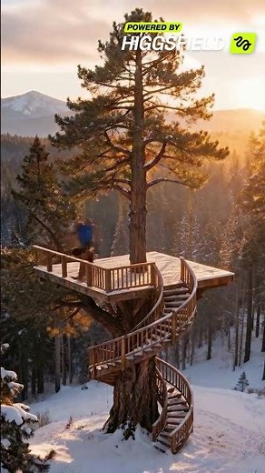 Luxury Treehouse Hidden in a Snowy Forest 🌲🔥 #winter #cabin