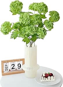 Dark Green Snowball Viburnum Artificial Flowers,4Pcs Lifelike Small Fake Hydrangea,Real Touch Faux Flowers for Bouquet Home Wedding Table Centerpiece Indoor Home