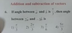 If the angle between vector \vec{a} and vector \vec{b} is \frac... | Filo