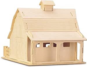 Puzzled Farm Barn 3D Wooden Barn Toy Building Kit for Kids and Adults - 3D Farm Set Kids Building Kit, Fun Educational DIY Woodworking Toys to Paint and Build Wood Barn Toy Farm Play Set - 21 Pieces