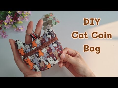 DIY Cat Coin Bag. Coin zpouch. card purse. how to sew cute cat bag. easy to sew. animal bag.