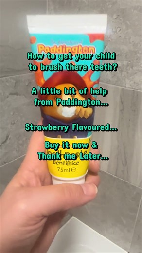 Paddington Bear Strawberry flavoured Toothpaste. The way to get your child to brush there teeth. Paddington and Starwberry flavour. Thank me later #paddingtonbear #toothpastehacks #brushingteeth #toothpaste