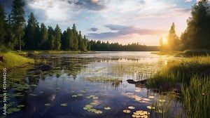 backwater on the lake . reflection in the lake. seamless looping overlay 4k virtual video animation background