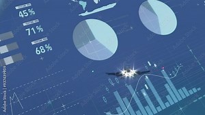 Animating charts and graphs over airplane flying in sky