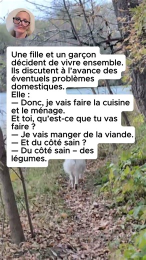 — Donc, je vais faire la cuisine et le ménage. Et toi, qu’est-ce que tu ... #blagues #humour #blague