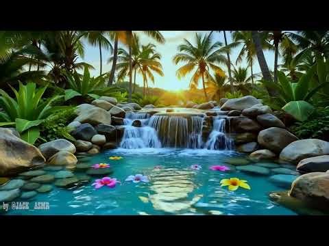 Serene Tropical Waterfall Retreat 🌿 Clear Lagoon & Soft Flowing Water Sounds