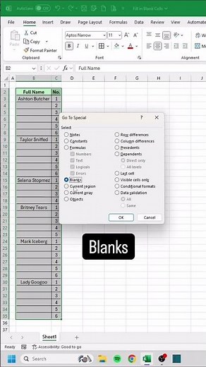 How to Fill in Blank Spaces in Excel‼️ #cheatsheets #excel #exceltips
