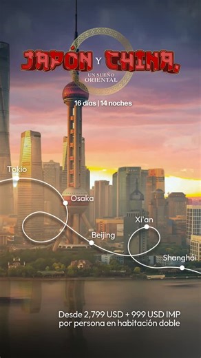 Viajes Magnolia on Instagram: "💖✨ Japón & China: tradición milenaria y ciudades futuristas en un solo viaje Un recorrido espectacular de 17 días que combina lo mejor de Asia: 🌸 Japón • 🐉 China 📅 PRÓXIMAS SALIDAS 2026 💰 Desde 4,097 USD por persona en habitación doble MAYO – JUNIO • 30 MAY – 15 JUN | 4,097 USD • 01 JUN – 17 JUN | 4,297 USD JULIO – AGOSTO • 23 JUL – 08 AGO | 4,297 USD • 30 JUL – 15 AGO | 4,297 USD • 06 AGO – 22 AGO | 4,197 USD • 25 AGO – 10 SEP | 4,197 USD SEPTIEMBRE – NOVIEMB