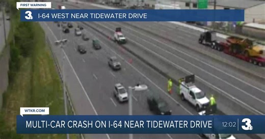 I-64 east lanes closed after multi-vehicle crash: VDOT